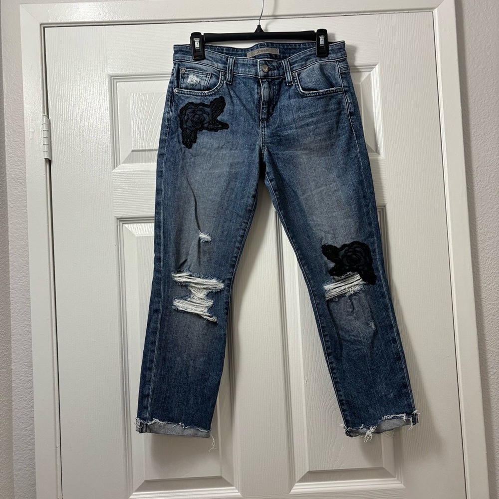 Joe's Jeans Blue Cropped with Black Floral Patches